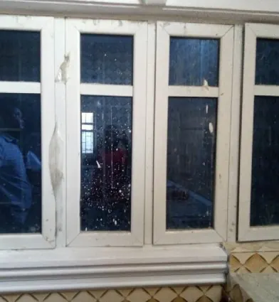Window frames with paint splashes