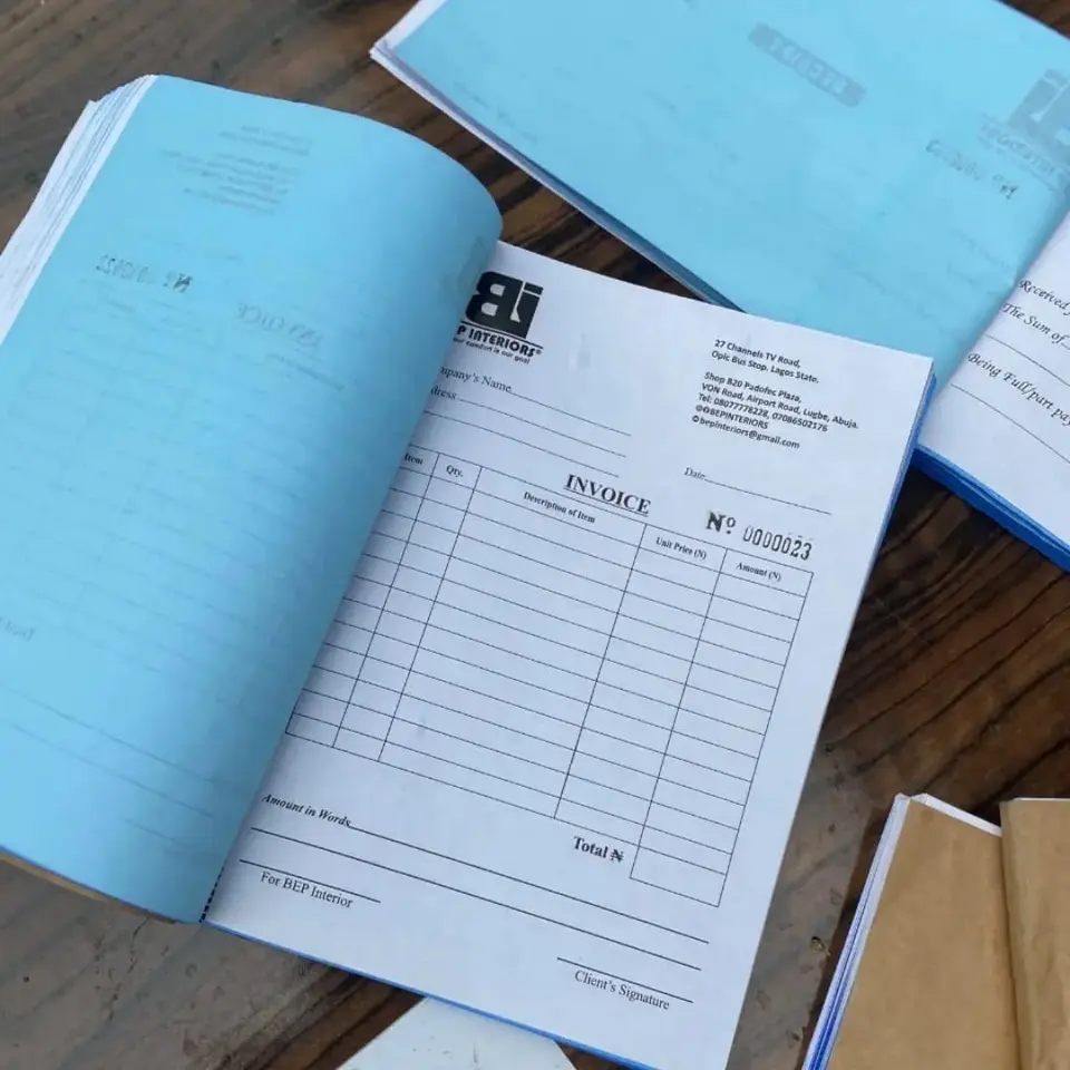 Printed invoice and receipt books